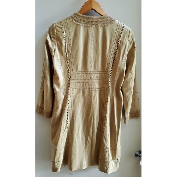 Elie Tahari Coat Cecelia Leather SM Lazer Cut Thin Buttery Soft Putty Tan Color - Picture 3 of 14